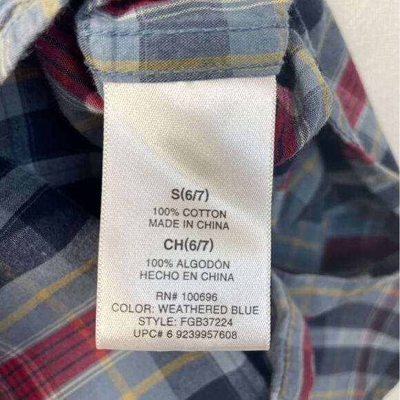 Faded Glory Plaid Button Down Shirt Short Sleeves Blue Red boys Size Small 6-7 - Picture 5 of 6